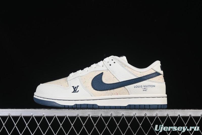 Nike SB Dunk Low LV Collaboration Beige Navy Woven Low-Top Casual Skate Shoes - SC0601-478