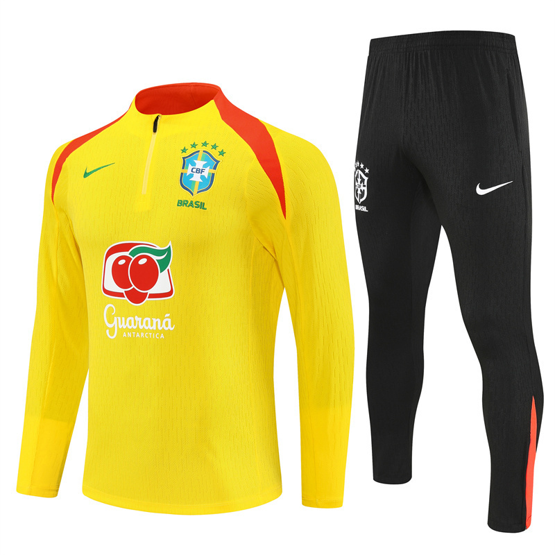 Player Version 25/26 Brazil Yellow Half Zipper Jacket+Long Pants