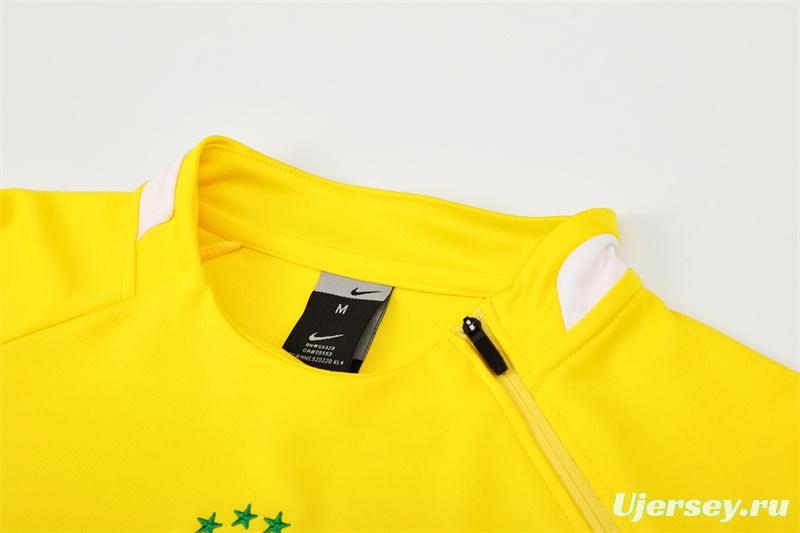 2002 Brazil Yellow Half Zipper Jacket+Long Pants