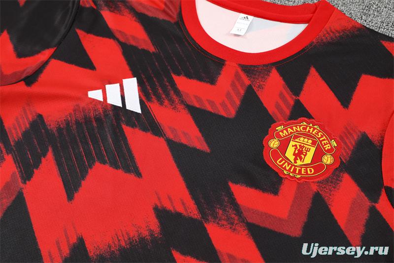 25/26 Manchester United Red Black Camouflage Short Sleeve Jersey+Shorts with XS