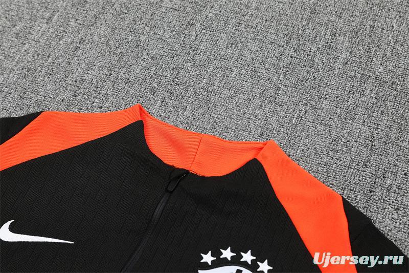 Player Version 25/26 Brazil Black Half Zipper Jacket+Long Pants