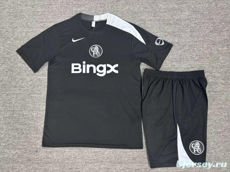 25/26 Kids Chelsea Black T90 Short Sleeve+Soccer Shorts