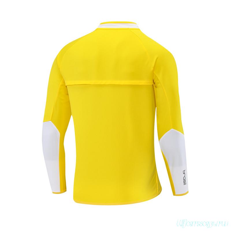 2002 Brazil Yellow Half Zipper Jacket+Long Pants