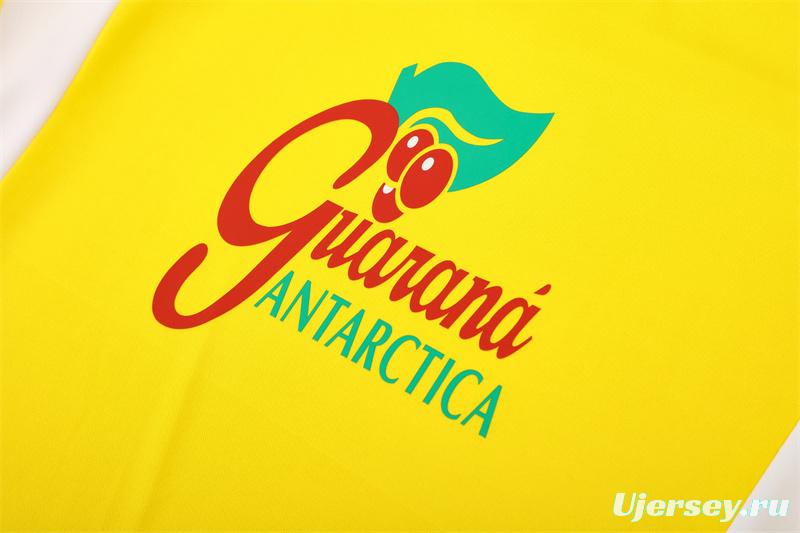 2002 Brazil Yellow Half Zipper Jacket+Long Pants