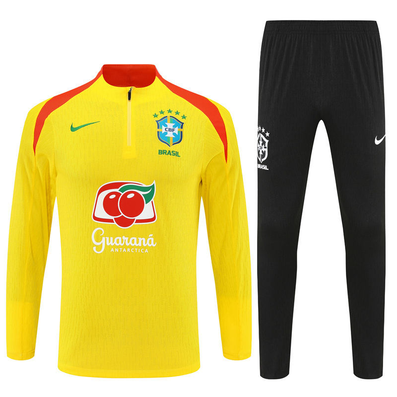 Player Version 25/26 Brazil Yellow Half Zipper Jacket+Long Pants