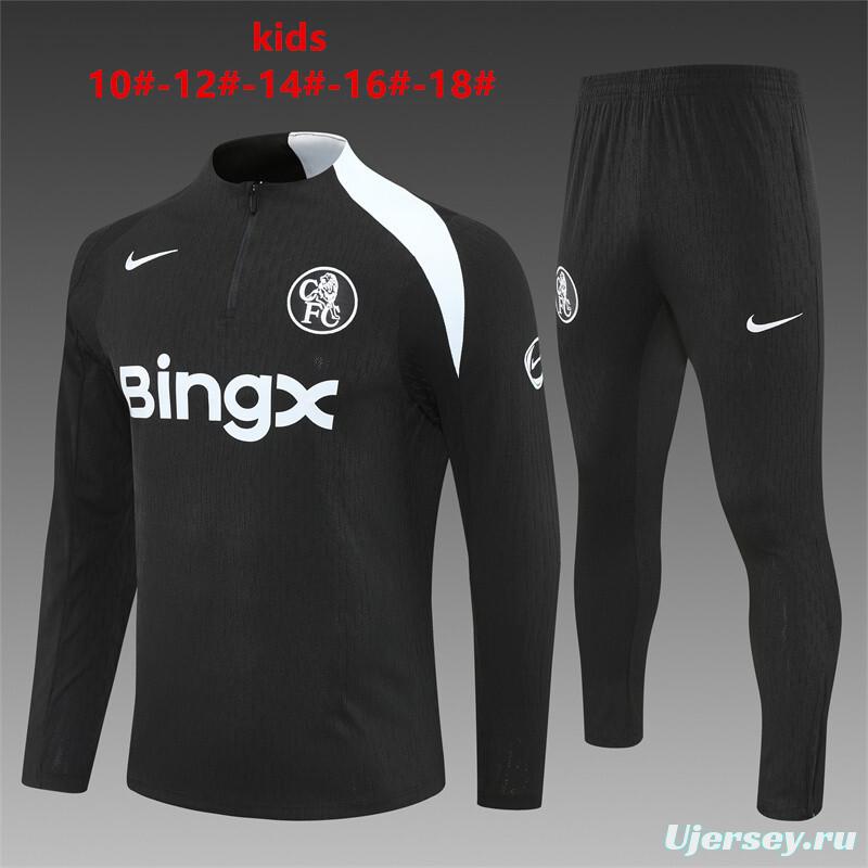 Player Version 25/26 Kids Chelsea Black T90 Half Zipper Jacket+Long Pants