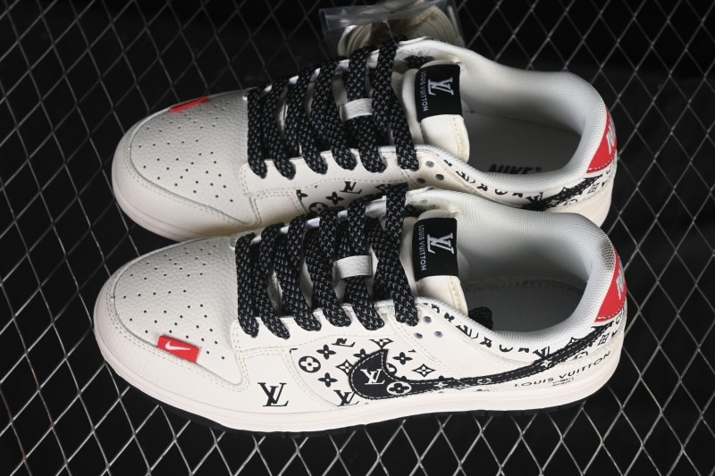 Nike SB Dunk Low LV Collaboration Black Red Print Anniversary Premium Custom Low-Top Skateboarding Shoes - HT5088-607