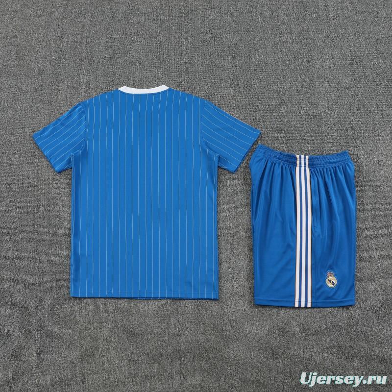 25/26 Real Madrid Adidas Original Blue Short Sleeve Jersey+Shorts