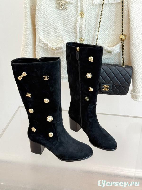 Chanel 2025/SS 25K Double C Metal Buckle High Heel Boots - KFY00530