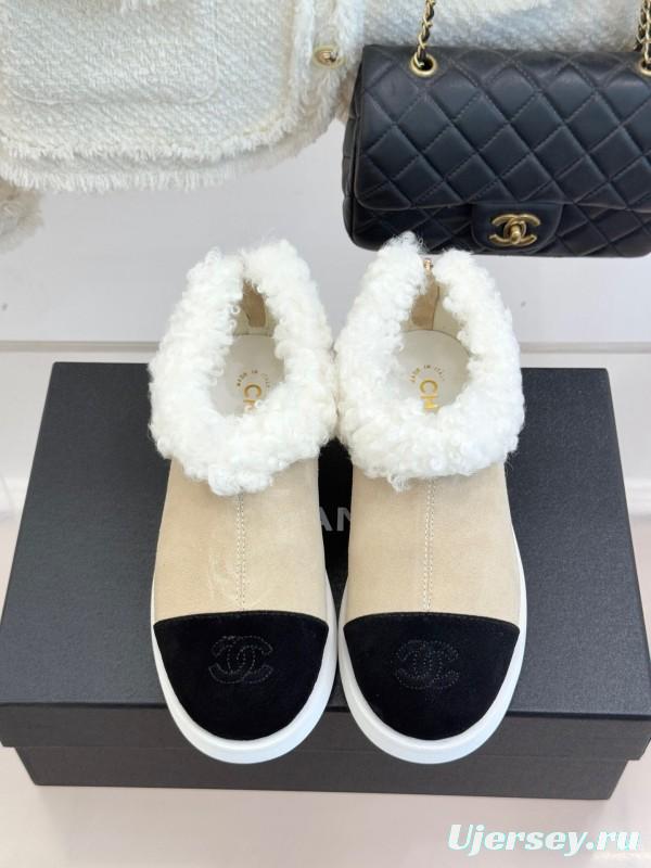 Chanel 2025/SS Double C Color-Block Shearling Snow Boots - KFY00270