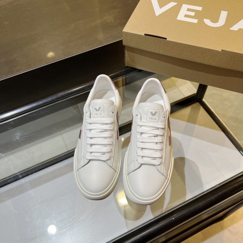 VEJA Classic White Sneakers V Logo Lace-Up Retro Flat Thick Sole Casual Sports Shoes - LY00220/LY00230