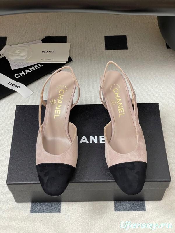 Chanel Sling-back Two-tone Suede Slingback Sandals Flat/Block Heel - KFY00280
