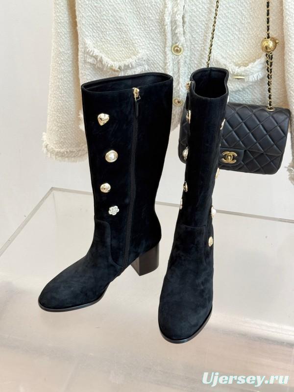 Chanel 2025/SS 25K Double C Metal Buckle High Heel Boots - KFY00530