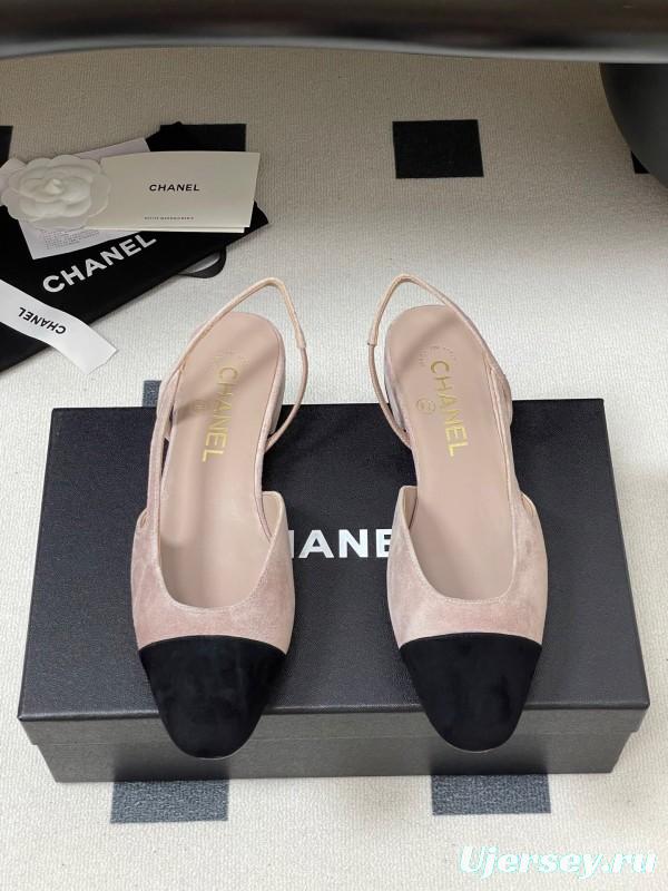 Chanel Sling-back Two-tone Suede Slingback Sandals Flat/Block Heel - KFY00280