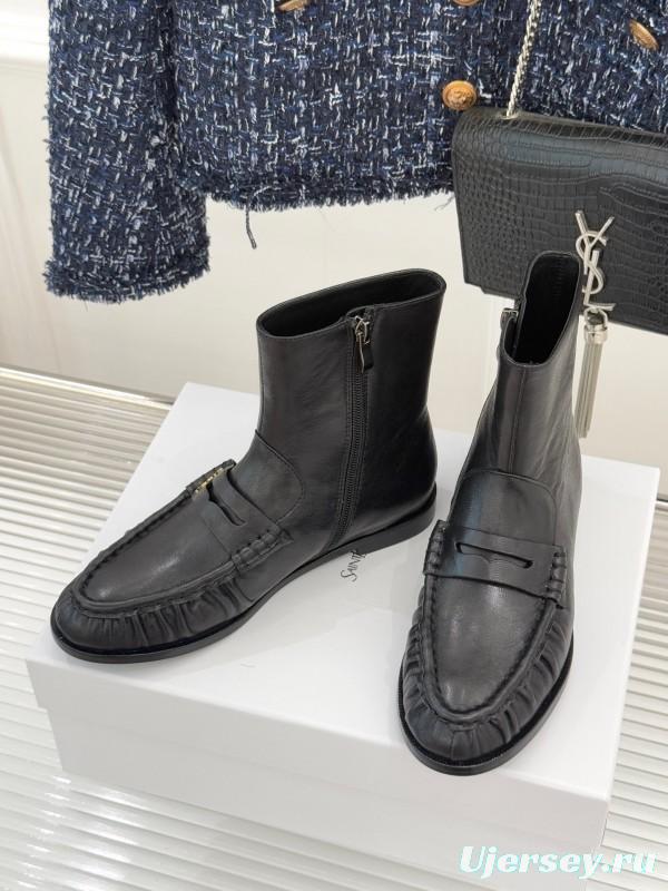 Saint Laurent YSL Letter Loaf Short Boots with Pleated Trim - KFY00430