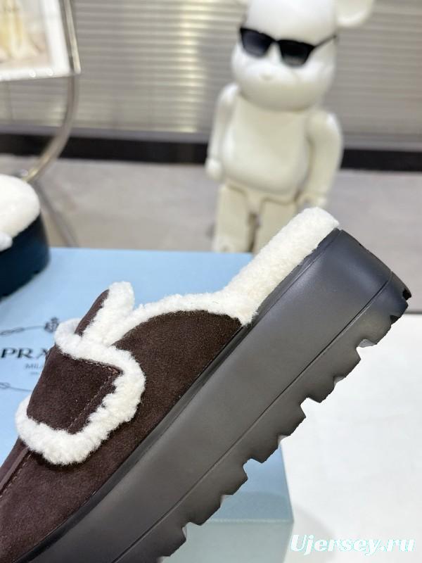 Prada SS25 Early Spring Fur Slippers with Rubber IP Ultra-Light Foam Sole - KFY00280