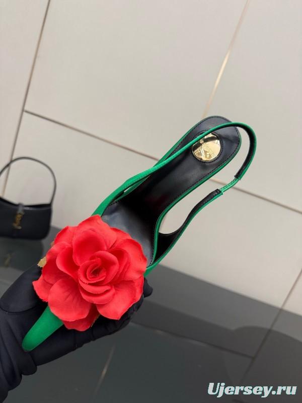 Saint Laurent 2025 Spring/Summer Rose Thorn High Heels with Sculptural Gold Heel - KFY00320
