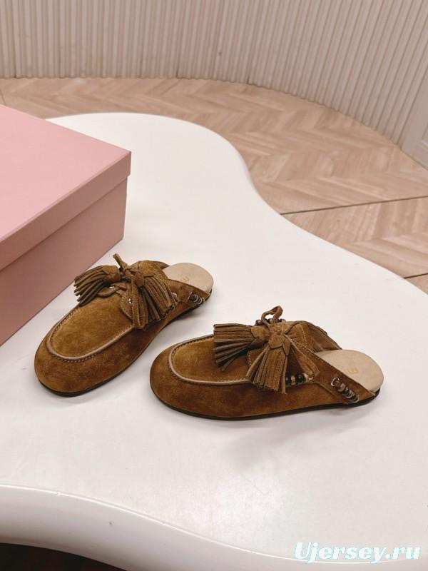 Miu Miu Fall Winter 2025 Tassel Loafer Mule with Beaded Accents - LY00320