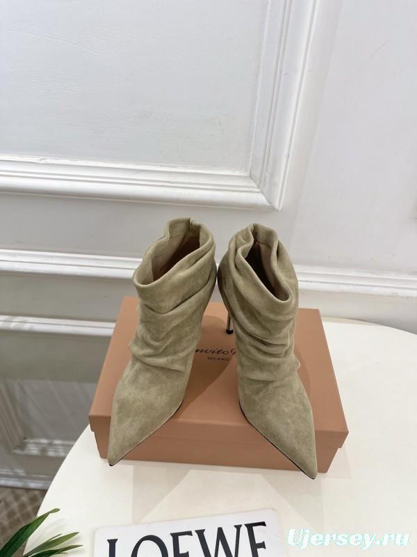 Gianvito Rossi GR Pointed Toe Retro Pleated High Heel Ankle Boots - KFY00340