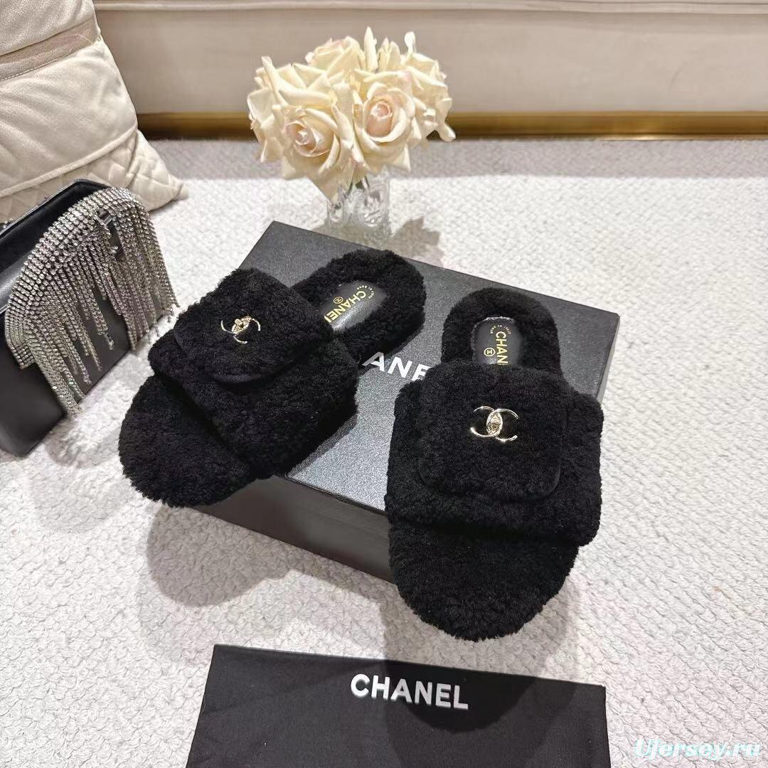 Chanel 2025/SS Slingback Lock Buckle Butterfly Fur Slippers - LY00250