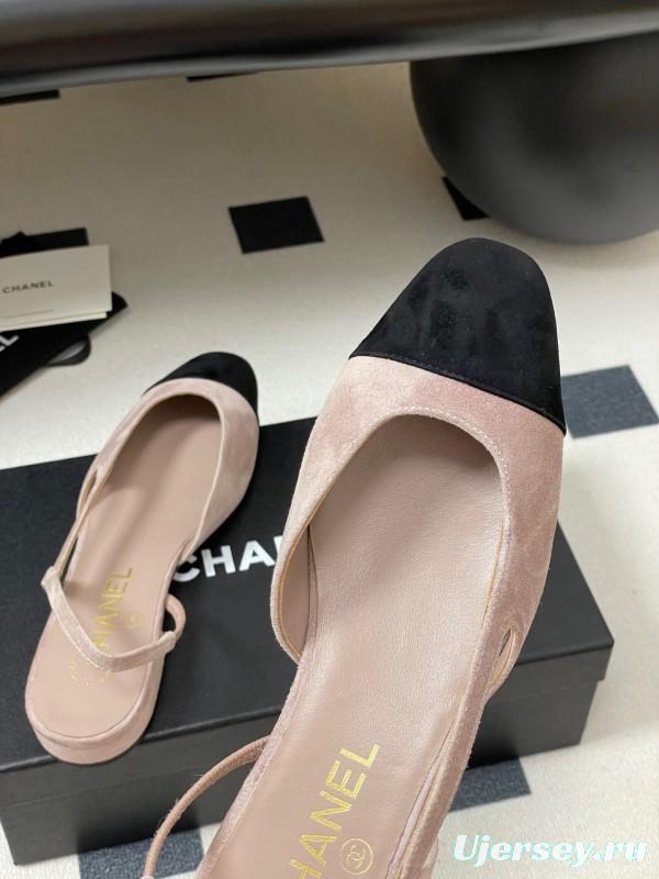 Chanel Sling-back Two-tone Suede Slingback Sandals Flat/Block Heel - KFY00280