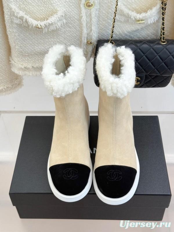 Chanel 2025 SS Double C Color-Block Shearling Snow Boots - KFY00300