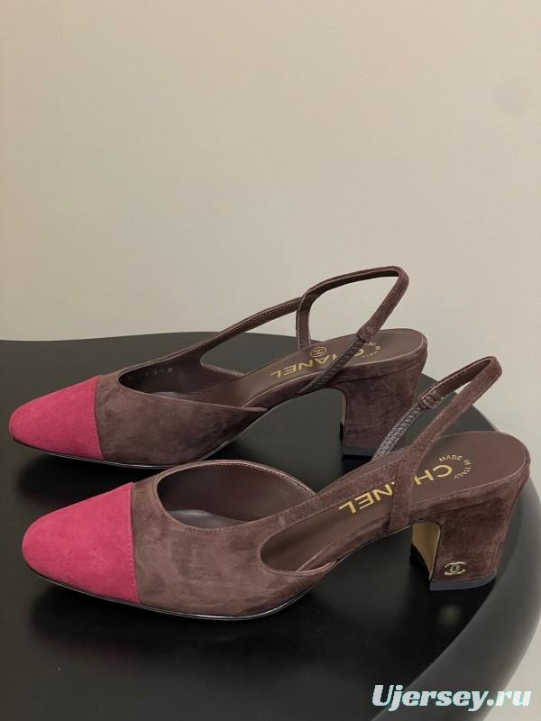 Chanel Sling-back Two-tone Suede Slingback Sandals Flat/Block Heel - KFY00280