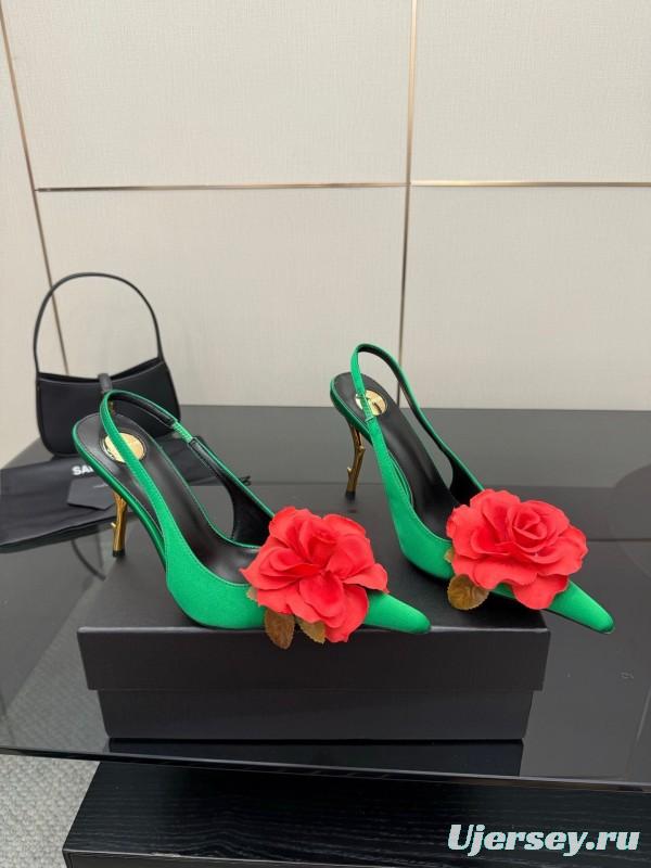 Saint Laurent 2025 Spring/Summer Rose Thorn High Heels with Sculptural Gold Heel - KFY00320