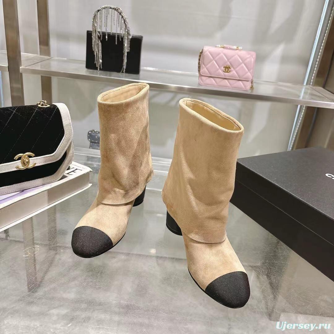 Chanel 2025/SS Coco Runway Turn-Cuff Chunky Heel Straight Tube Boots Classic Color Block - LY00400