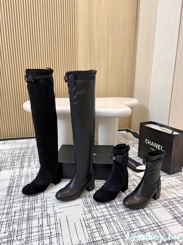 Chanel Classic Chunky Heel Back Zipper Long Boots - LY00360