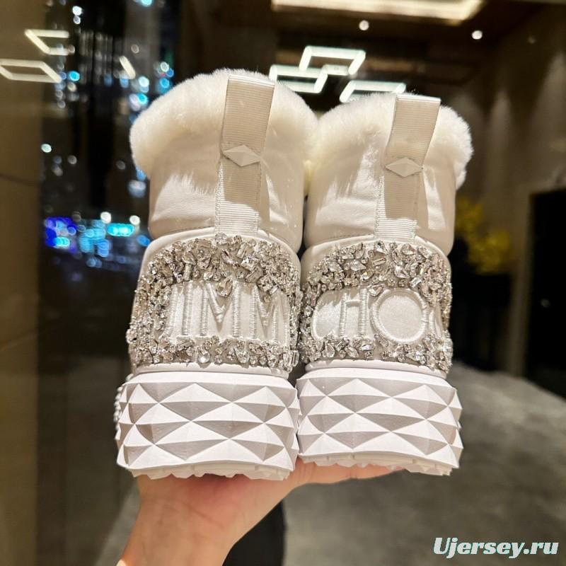 Jimmy Choo 2025 SS Casual White Sneakers with Genuine Wool Snow Boots - LY00340