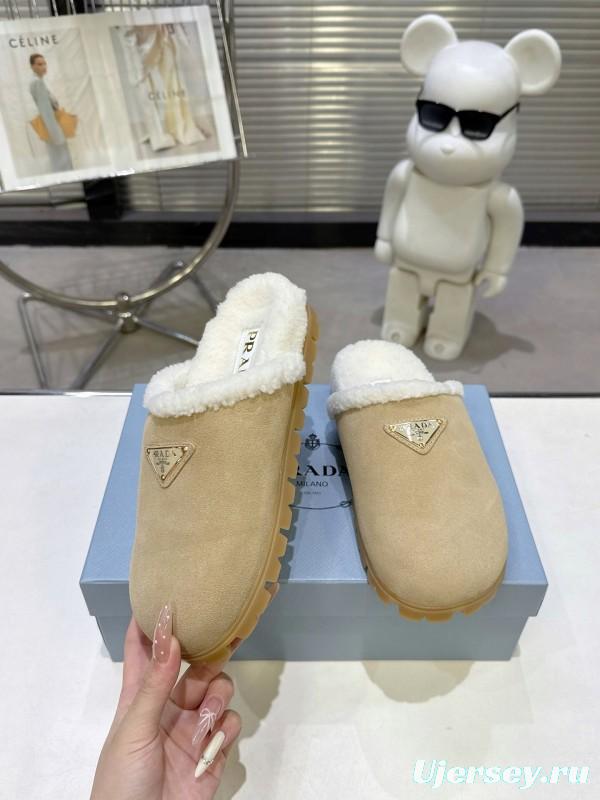 Prada Fall/Winter 2025 New Mule Slippers with Triangle Buckle Bread Loaf Toe - KFY00270
