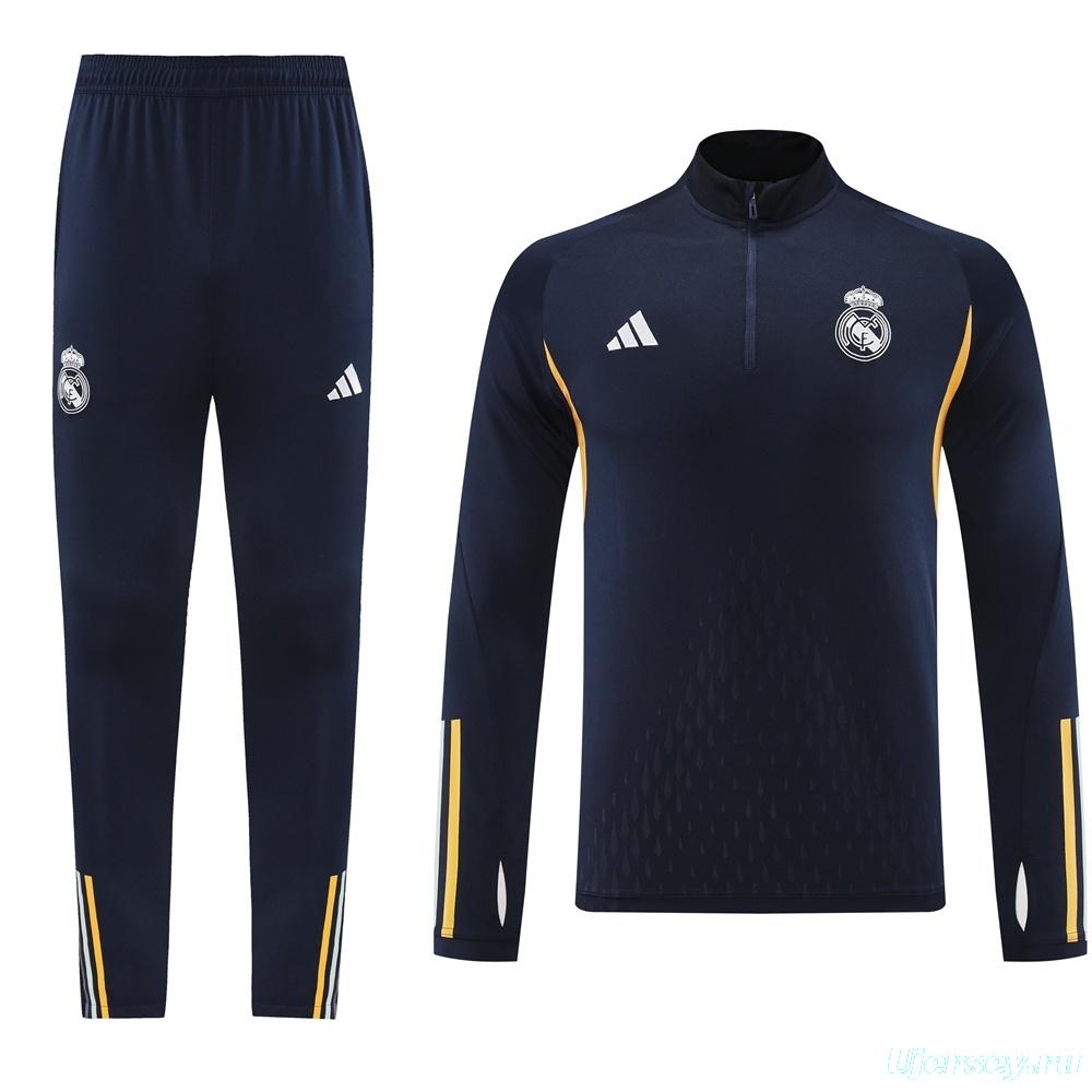 25/26 Real Madrid Royal Blue Half Zipper Jacket+Long Pants