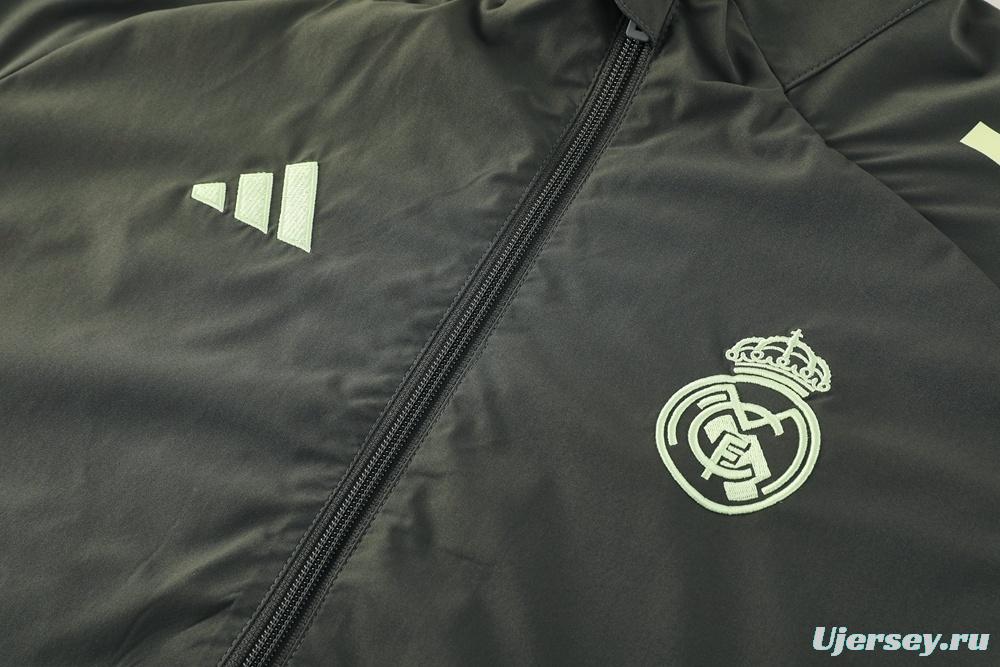 25/26 Real Madrid Dark Green Half Zipper Jacket+Long Pants S-3XL