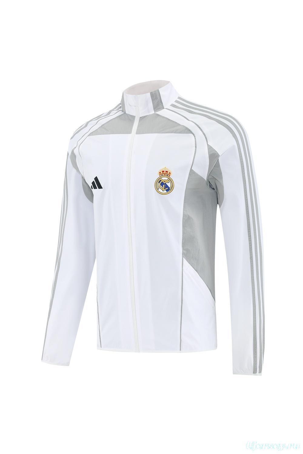 25/26 Real Madrid White Half Zipper Jacket+Long Pants S-3XL