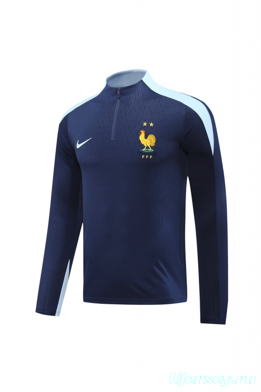 2025 France Royal Blue Half Zipper Jacket+Long Pants