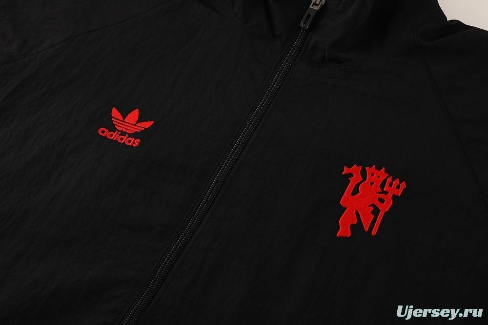 25/26 Manchester United Black Half Zipper Jacket+Long Pants S-3XL