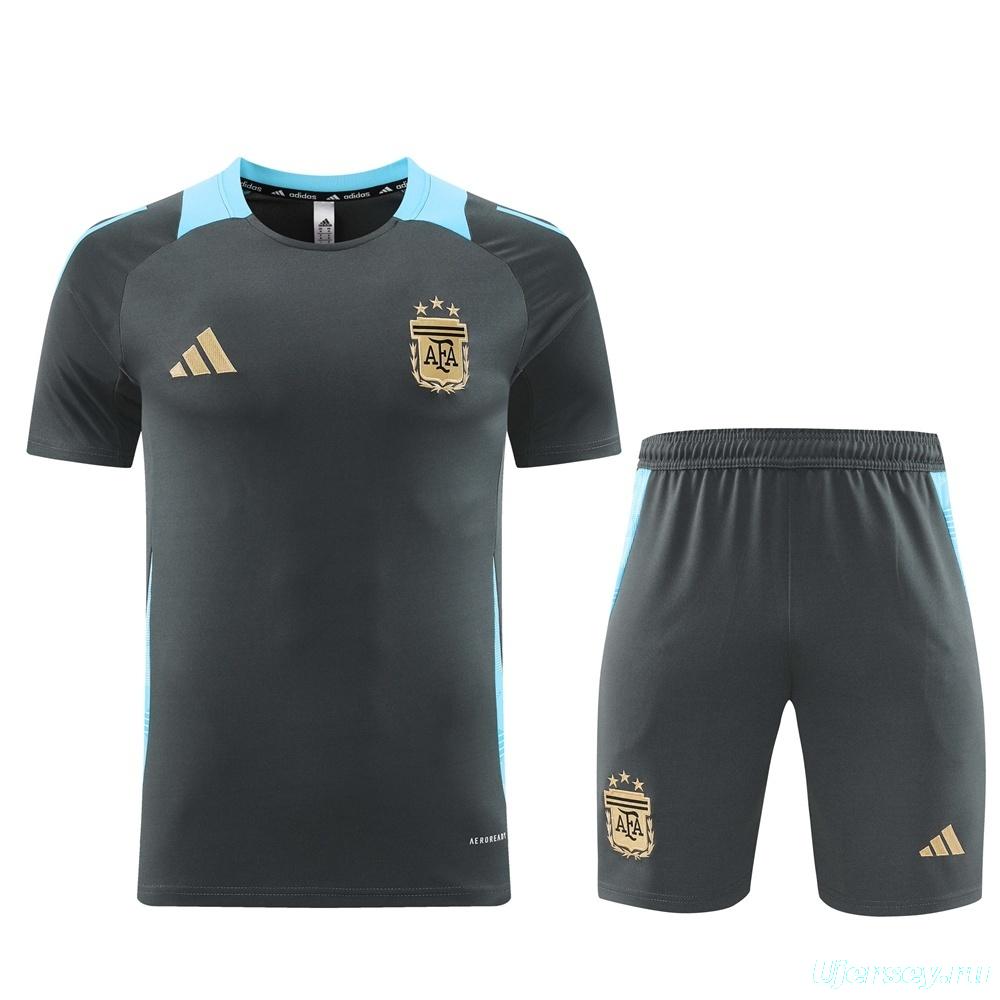 2025 Argentina Dark Gray Short Sleeve+Soccer Shorts