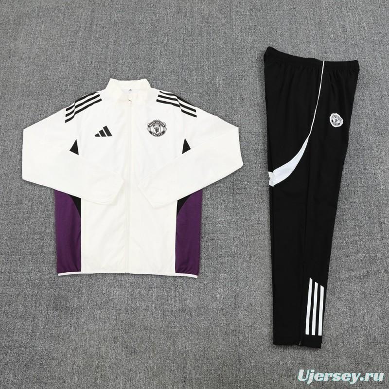 25/26 Manchester United White S-3XL Half Zipper Jacket+Long Pants