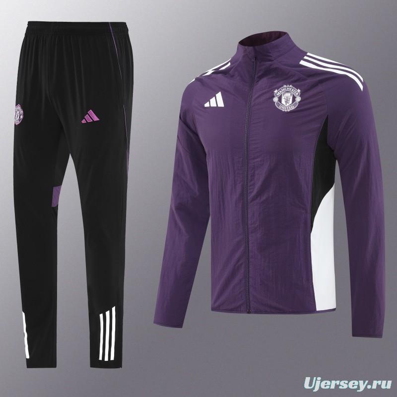 25/26 Manchester United Purple S-2XL Half Zipper Jacket+Long Pants