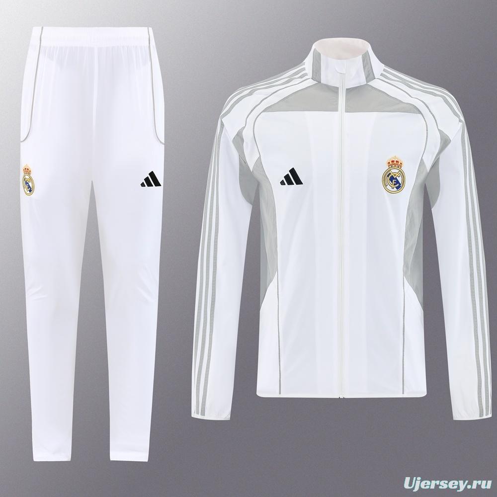 25/26 Real Madrid White Half Zipper Jacket+Long Pants S-3XL