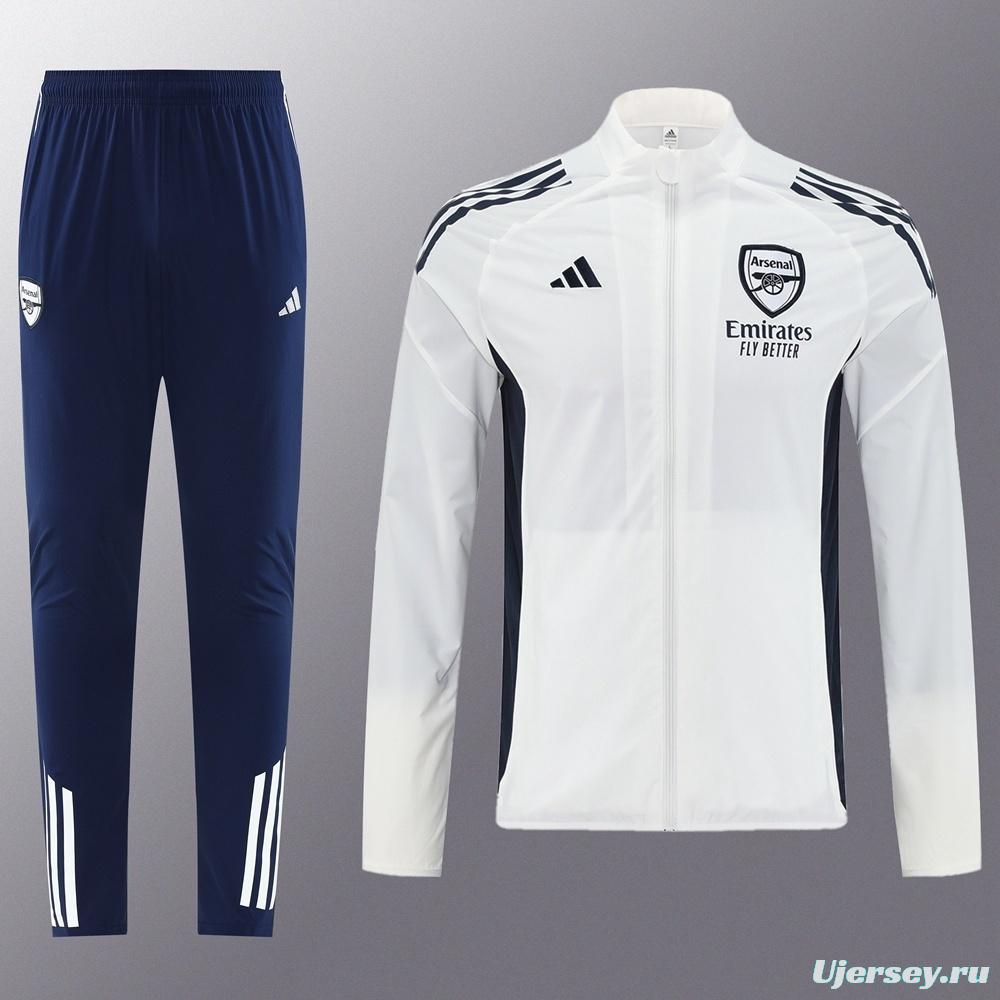 25/26 Arsenal White S-2XL Half Zipper Jacket+Long Pants