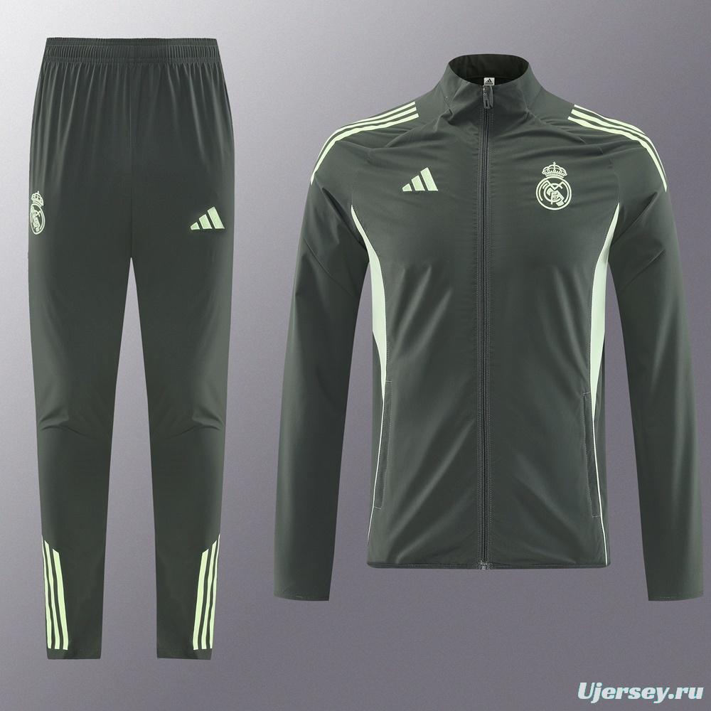 25/26 Real Madrid Dark Green Half Zipper Jacket+Long Pants S-3XL