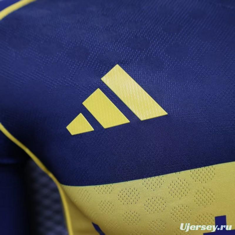 25/26 Player Version Boca Juniors Home Navy Blue with Yellow Chest Band Long Sleeve Jersey