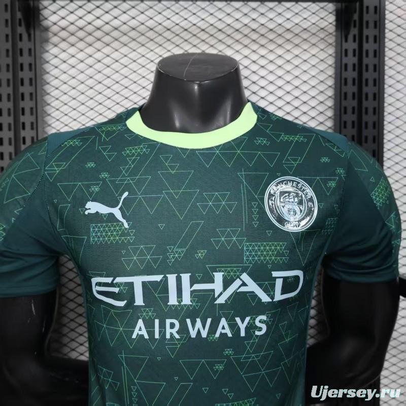 25/26 Player Version  Manchester City Third Dark Green with Geometric Triangle Pattern Jersey