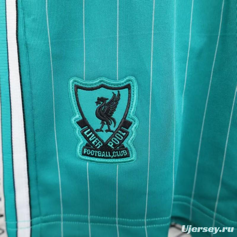 25/26 Liverpool Adidas Original Green with Teal Pinstripes Shorts