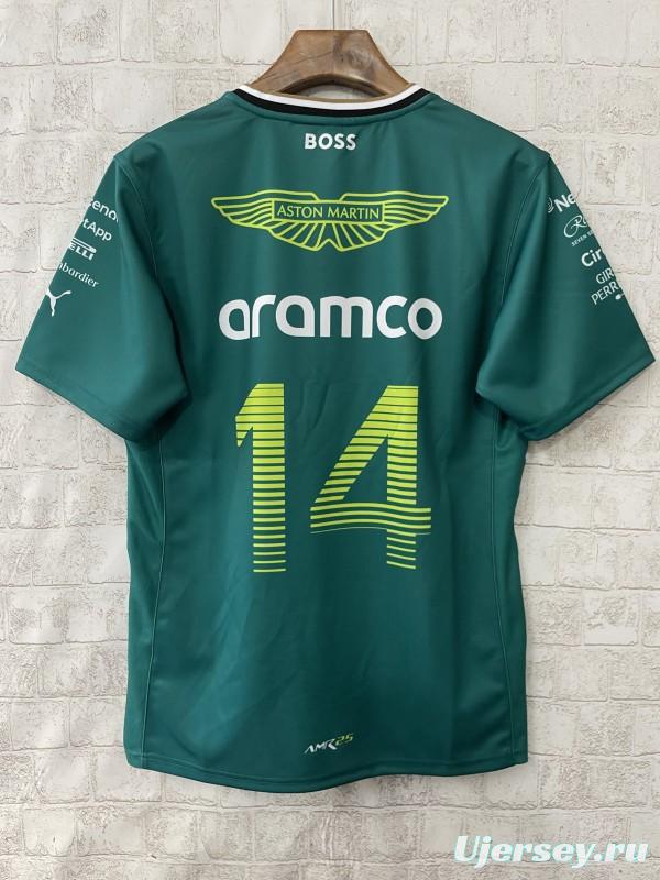 2025 F1 Aston Martin Aramco F1 Team Dark Green with Gold Trim Jersey #14  Aramco