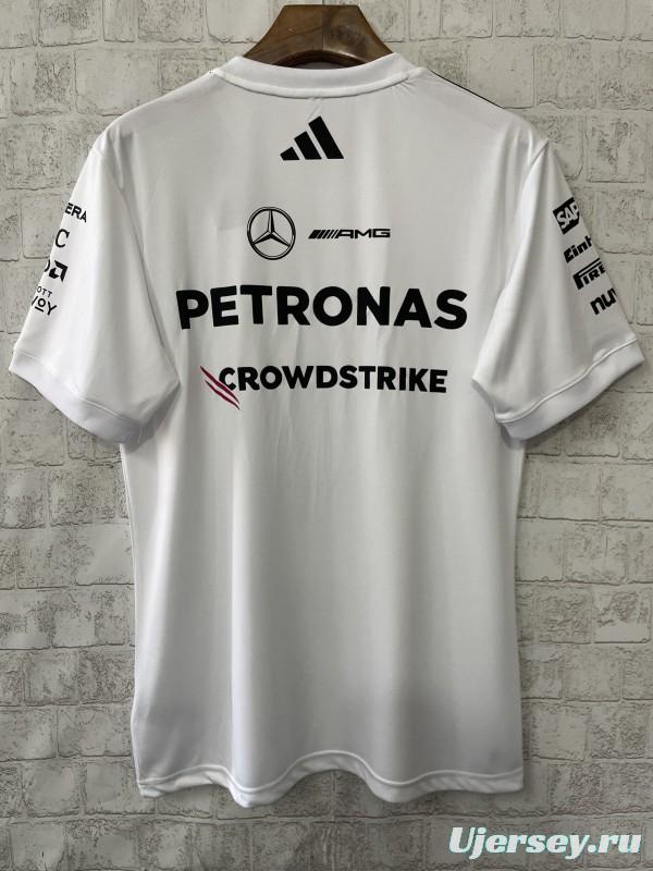 2026 Mercedes-AMG Petronas F1 Team White with Black Shoulder Stripes Shirt