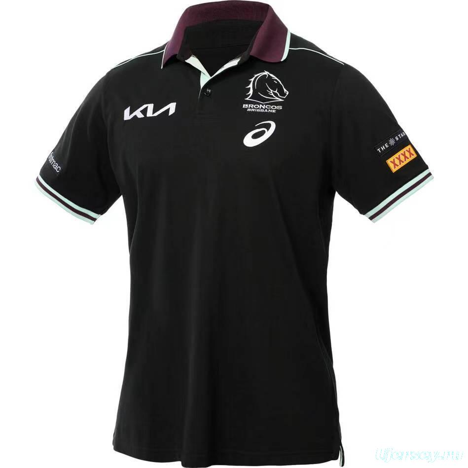 25/26 Brisbane Broncos Black with Maroon Collar Polo Shirt