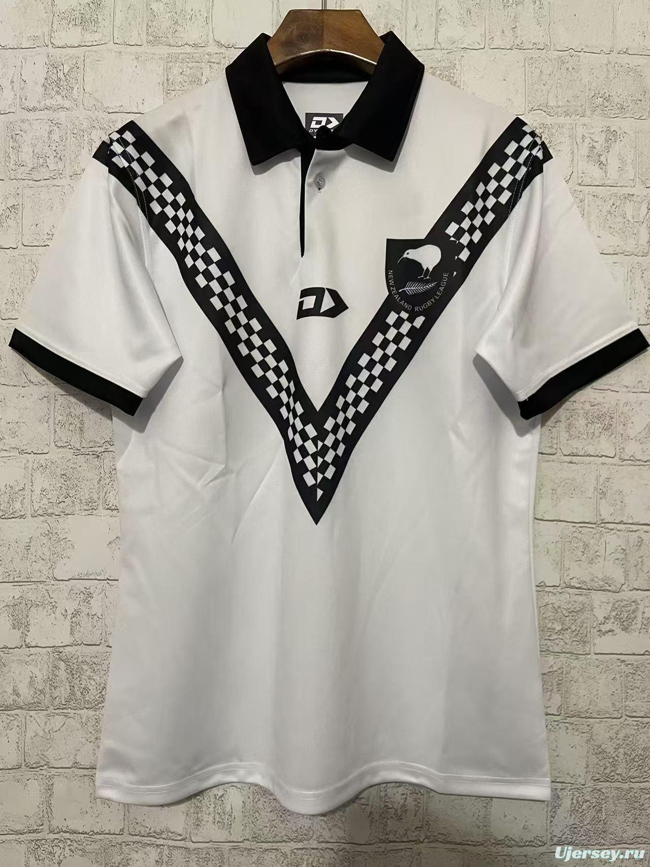 2024 New Zealand Kiwis White with Black Checkerboard V Pattern Jersey